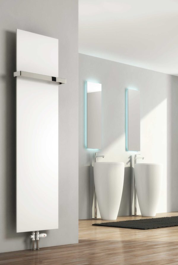 Reina Slimline Vertical Designer Radiator 1170mm x 300mm White 2441 BTU (Towel Bar Not Included)