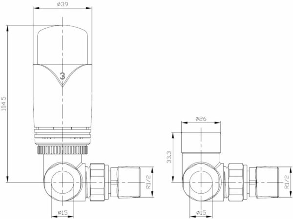 West Radiators Realm Corner TRV Chrome Wheel-head & Lock-shield - Image 2
