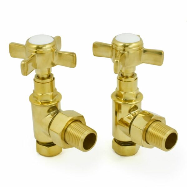 West Radiators Westminster Cross-head Rad Valves Angled Unlacquered Brass (pair)