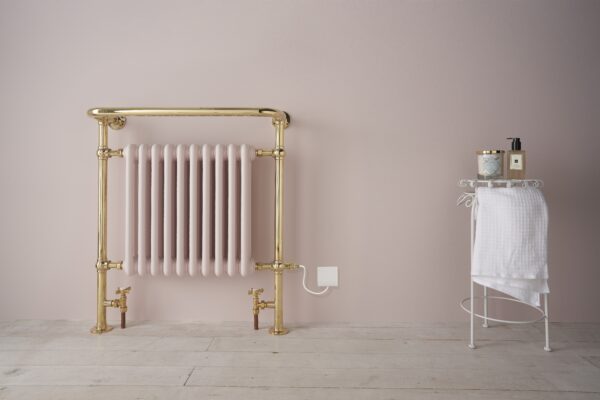 Zehnder Balmoral Electric traditional towel radiator. 850mm x 735mm. Polished Brass finish.